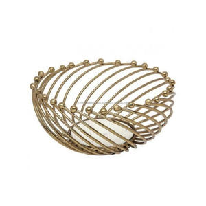 Suministro a granel Contenedor de frutas frescas Cuenco de alambre Chapado en oro Cesta de almacenamiento de buena calidad Metal Usos domésticos Almacenamiento Cesta ovalada - Product Image 1