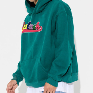 Sweat-shirt à capuche zippé brodé Splash pour homme, coupe oversize, vert, décontracté, avec poche, en molleton 100% coton, style hiver - Product Image 2
