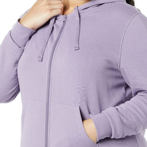 Sudadera con capucha extragrande corta de forro polar beige para mujer al por mayor, personalizada, de gran venta, con media cremallera - Product Image 5