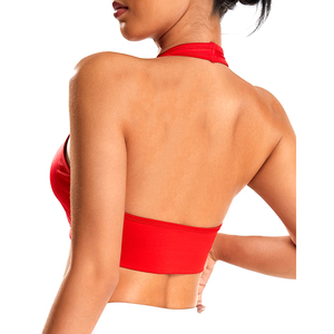 Red High Neck Sports Bra Women's Workout Fitness <b>Crop</b> <b>Top</b> <b>Supportive</b> Athletic Bra For Exercise Yoga Training Sports Bra - Product Image 3