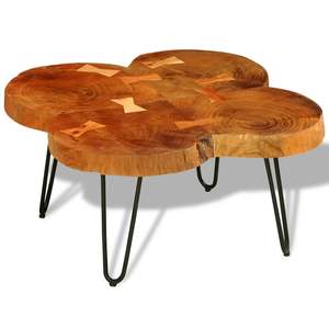 Petite table basse en bois d'acacia massif brun avec design élégant en fer thermolaqué - Product Image 1