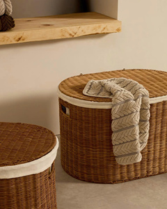 Oval Natural Rattan Storage <b>Basket</b> <b>With</b> <b>Lid</b> Rustic Style For Clothing Storage <b>With</b> Handles Oval Utility <b>Basket</b> - Product Image 4
