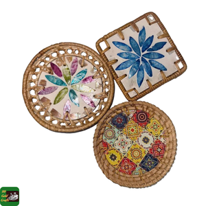 99 GOLD DATA Ensemble d'assiettes en rotin doré, sous-verres tressés naturels, décoration de table, pour la maison, les dîners, les mariages et les fêtes, artisanat fait main, style antique vietnamien - Product Image 3