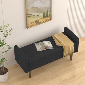 Sgabello contenitore in velluto Teddy nero 116,6 cm x 42,5 cm x 55,2 cm per appartamenti, soggiorni e camere da letto - Product Image 3