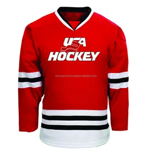 Молодежный красный и белый хоккейный трикотаж с V-образным вырезом на заказ пустой хоккейный Джерси дешевая цена оптовая продажа хоккейный тренировочный трикотаж