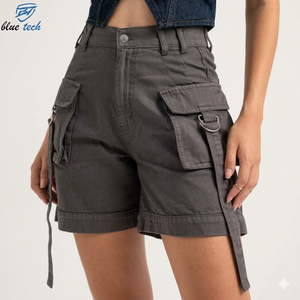 Shorts en jean pour femmes, taille haute, coupe slim, extensibles, effet usé, décontractés, pour l'été, avec impression de logo personnalisée, vente en gros - Product Image 2