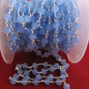 Blue Chalcedony Rondelle 6mm Hydro Quartz Faceted Beaded <b>Rosary</b> Chain - Product Image 1
