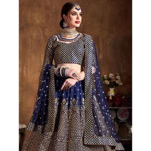 Adorable Lentejuelas Azul Marino Seda Cruda Lehenga Choli Con Dupatta - Product Image 4