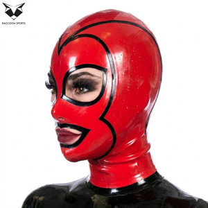 Cagoule intégrale à motifs rouge et noir, sexy, pour clubbing, festival, fête, cosplay, en cuir - Product Image 5