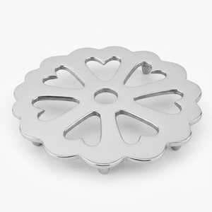 Handmade Decorative Aluminium Round Flower Trivet Heart-Shaped Cutout Heat Resistant Hot Pot Holder For Kitchen Dining Table - Product Image 1