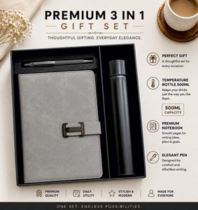 Coffret Cadeau 3-en-1 Personnalisé Haut de Gamme : Carnet en Cuir PU, Stylo Métallique et Bouteille Thermos pour Promotion, Bureau et Fêtes - Product Image 2