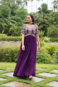 Vestido largo de diseñador para mujer con bordado Zari Lentejuelas Trabajo Faux Blooming para boda Fiesta Festival Wear Nueva colección Salwar - Product Image 4