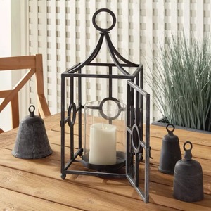 <b>Black</b> Iron <b>Lantern</b> With Glass Panel <b>Candle</b> Holder For Home Decoration Durable Metal Design - Product Image 3