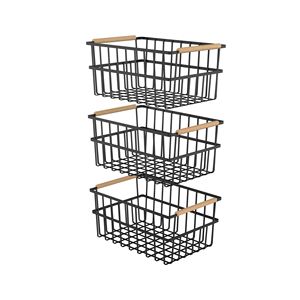 Set of 3 Black Metal <b>Wire</b> Organizer Bins with Handles Elegant <b>Wire</b> <b>Baskets</b> - Product Image 1