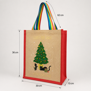 Custom <b>Christmas</b> Jute Gift Tote Bag 30x36x15cm Laminated Holiday Shopping Bag Wholesale Custom Logo OEM ODM Private Label Export - Product Image 3