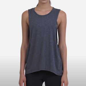Camiseta sin mangas deportiva de punto transpirable con cuello redondo y espalda cruzada de color liso para mujer, azul 2026, para entrenamiento en el gimnasio - Product Image 4