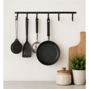 Latest Design Matte Black Wall Mounted Kitchen Utensil <b>Rail</b> Pot and Pan Organizer teel Storage Rack for Cookware and Spatulas - Product Image 2