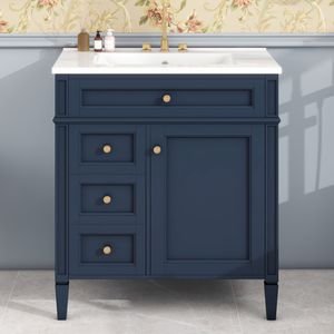 Modern 30\" <b>Bathroom</b> <b>Vanity</b> with Top Sink Single Sink <b>Bathroom</b> Van & 2 Drawers Stylish 2-Paneled Storage Cabinet Tip-Open Drawer - Product Image 4