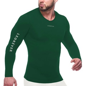 Men <b>Long</b> <b>Sleeve</b> O-Neck Compression Shirt Solid Color Quick Dry Slim Fit Casual <b>Workout</b> <b>Top</b> Teal Green Knitted Polyester - Product Image 3