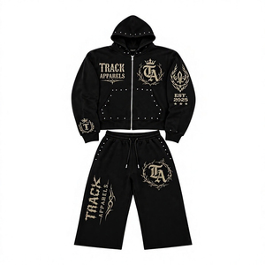 Conjunto de Sudadera con Capucha de Forro Polar Negro para Hombre, Ropa Casual Térmica de Invierno, Logotipo Bordado, Color Sólido, Tejido de Punto - Product Image 4
