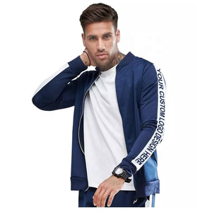 Men's Navy Blue <b>Tracksuit</b> Full Sleeve Zipper Front Streetwear Jogger Set Breathable Polyester Regular Fit Autumn Wear - Product Image 3