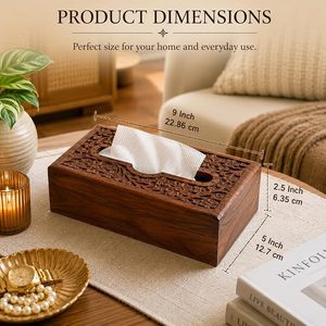 Handcrafted Classic Wooden Tissue <b>Case</b> & Napkin Organizer with Carved Design for Kitchen and Home Decor - Product Image 2