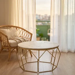 <b>Round</b> Marble Coffee <b>Table</b> <b>Gold</b> Tone Metal Coffee Center <b>Table</b> Modern Living Room Furniture Custom Coffee <b>Table</b> For Office Use - Product Image 1