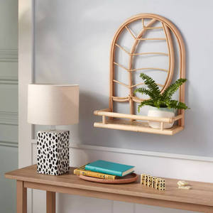 Minimalist 2-Tier Rattan <b>wall</b>-<b>mounted</b> <b>shelf</b> Geometric Horizontal Bamboo Floating Rack Bedroom Living Room Decorative Holders - Product Image 3