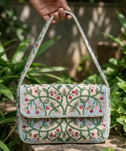 Handcrafted Floral Pattern Embroidered <b>Seed</b> Beaded Shoulder Bag <b>For</b> Evening Party <b>Wedding</b> Gifts Luxury Women Fashion Handbag - Product Image 3