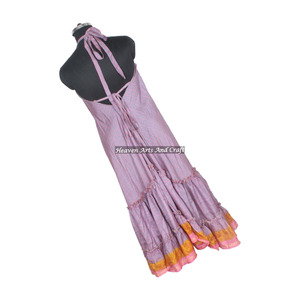 Nuevo Vestido Bohemio Vintage de Seda con Volantes para Mujer, Vestido Moderno Elegante de Seda Estilo Saree, Vestido de Noche sin Mangas para Damas - Product Image 2