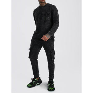 Ensemble de survêtement personnalisé pour homme, effet délavé, sweat à capuche et pantalon de jogging, 100% coton, streetwear, respirant, OEM - Product Image 1
