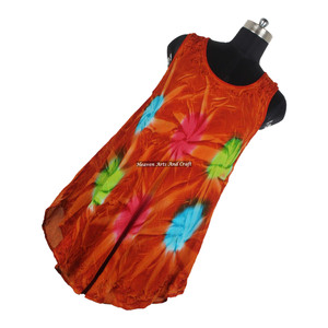 Vestido largo sin mangas con cuello redondo y estampado tie-dye para mujer, estilo casual para vacaciones, 100% rayón, vestido maxi informal, vestido tipo paraguas para mujer - Product Image 1