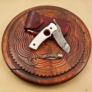 Handmade Damascus Steel Folding Pocket <b>Knife</b> with <b>Bone</b> <b>Handle</b> Leather Sheath Survival Utility <b>Knives</b> A&M Enterprises - Product Image 2