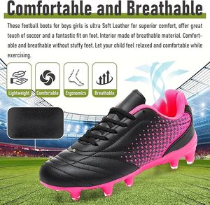 Women Synthetic Football Cleats Pink Black Breathable Mesh Lining Rubber Outsole <b>Boots</b> Sports Shoes Girls Soccer Footwear Custom - Product Image 4