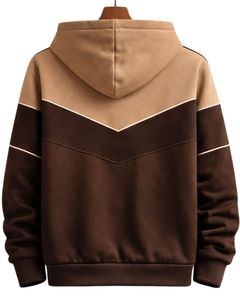 Sweat à capuche pour homme en coton molletonné, color block marron et kaki, style décontracté streetwear, fabricant sur mesure, fournisseur en gros de vêtements - Product Image 2