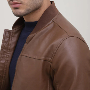 Chaqueta de cuero genuino de alta calidad hecha a medida, precio al por mayor, estilo popular de invierno, chaqueta de cuero con cremallera a la moda para hombre - Product Image 2