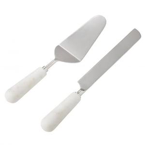 Luxury Stainless Steel Cake <b>Cutter</b> Knife and Server Set White <b>Marble</b> Handle Elegant Wedding Party Dessert Serving Utensils - Product Image 1
