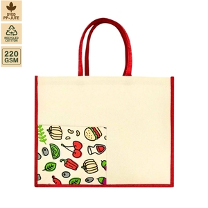 Bolsa de Compras Reutilizable de Yute y Algodón Laminado de 220 GSM, 46x36x20 cm, con Logotipo Personalizado, Modelo SS169, Venta al Por Mayor - Product Image 1