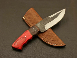 Cuchillo de Caza y Camping EDC de Hoja Fija Forjado a Mano en Acero al Carbono con Acabado Bicolor, Mango Bicolor y Funda de Cuero - Directo de Fábrica - Product Image 5