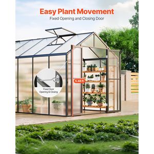 Serre de jardin en polycarbonate de style Alumi Pavilion 8 x 14 pieds avec 2 fenêtres de ventilation et porte à charnières, serre extérieure - Product Image 6
