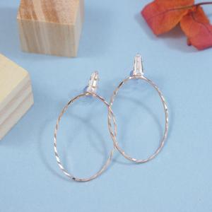 18K Gold Plated Rose Gold Oval Hoop <b>Earrings</b> with <b>Pearl</b> <b>and</b> <b>Diamond</b> Accents - Product Image 5