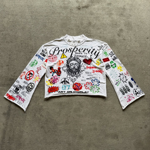 เสื้อสเวตเชิ้ตทรงบ็อกซี่แบบครอปพิมพ์ลายกราฟิกสไตล์วินเทจแนวสตรีทแวร์ แขนยาวทรงบาน - Product Image 2