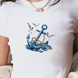 Camiseta corta de punto para mujer, estilo Y2K, con estampado de ancla náutica, corte ajustado - Product Image 4