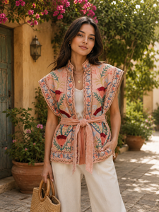 Embroidered <b>Quilted</b> Velvet Suzani Bomber Jacket | Handmade Reversible Cotton Coat with Nylon Lining | <b>Winter</b> Gift for Her - Product Image 2