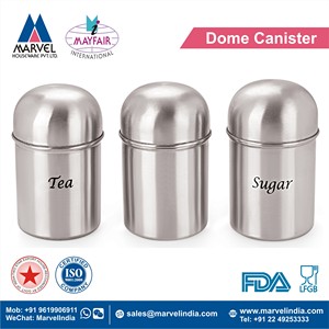 3-Piece Stainless Steel Kitchen <b>Canister</b> <b>Set</b> Dome-shaped Metal Storage Containers for Tea & Sugar Cylinder Design - Product Image 2