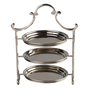 Élégant support à dessert argenté à 3 niveaux, plateau de service vertical en métal poli miroir pour le goûter et les événements festifs - Product Image 2