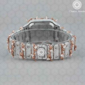 Montre de luxe Charm Jewels en acier inoxydable, boîtier carré, cadran de 40 mm, mouvement mécanique analogique, date automatique, bouton poussoir, fermoir caché - Product Image 4
