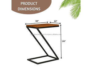 Table d'appoint en bois de manguier massif en forme de Z |   Table de chevet moderne faite à la main avec 2 tiroirs |   Petite table basse pour salon et chambre - Product Image 3