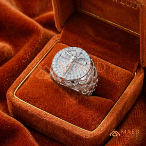 <b>Silver</b> Crucifix Medallion <b>Ring</b> | Iced Out Jesus <b>Cross</b> Statement Band | White Gold Finish Religious Hip Hop Jewellery - Product Image 4