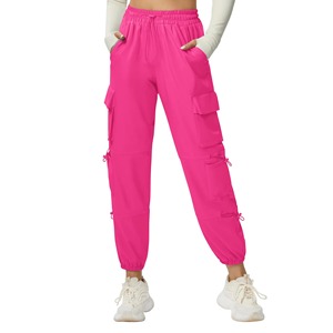 Pink Women's Cargo Joggers High Waist Elastic Ankle-Length Pants With Pockets Casual Spring Wear Breathable Spandex Polyester - Product Image 6